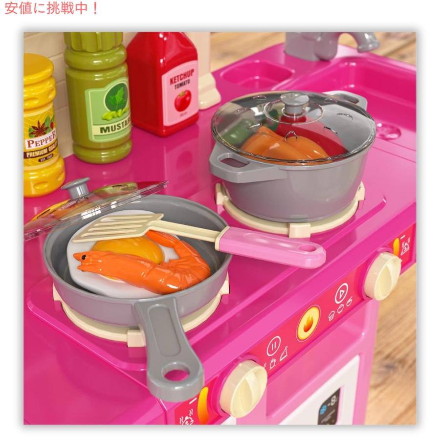 【並行輸入品】TEMI Play キッチン ガールズ おもちゃ ごっこ遊び キッチンセット リアルなサウンドとライト付き Pretend Food Kitchen Toys for Kidsの画像