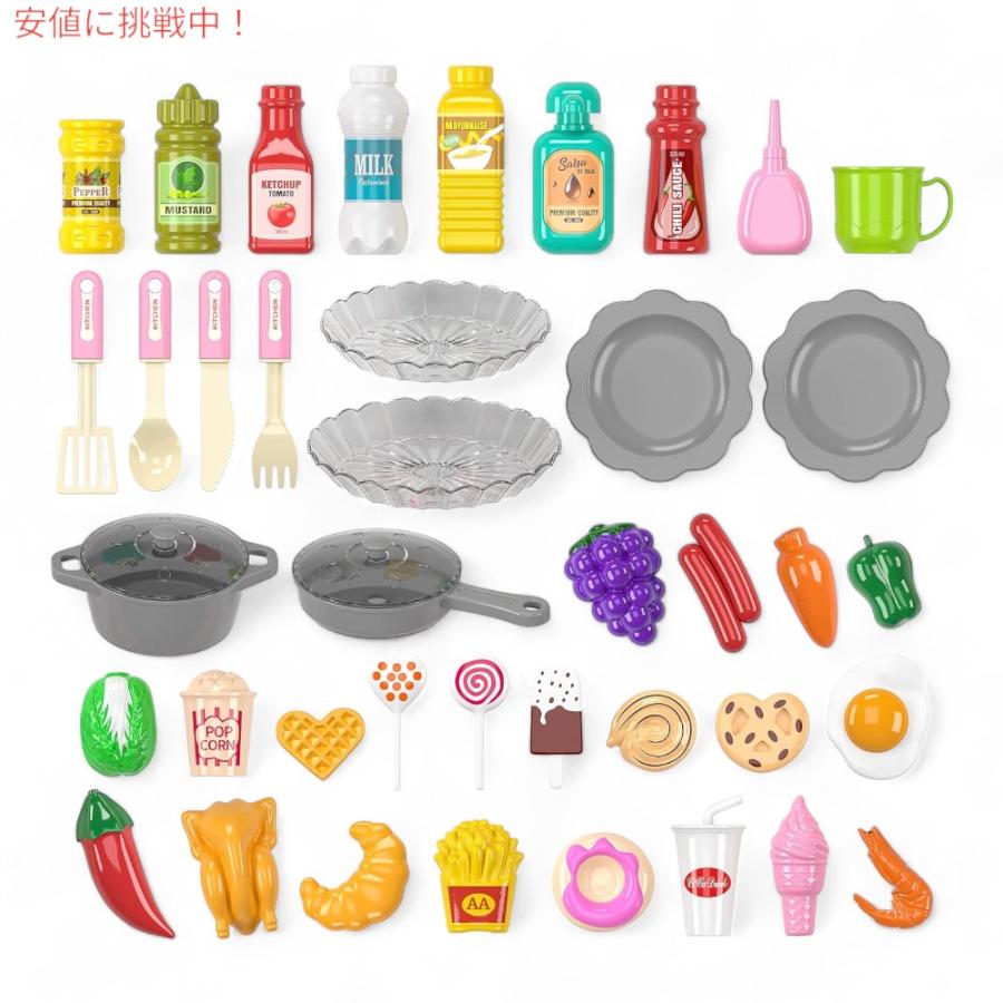 【並行輸入品】TEMI Play キッチン ガールズ おもちゃ ごっこ遊び キッチンセット リアルなサウンドとライト付き Pretend Food Kitchen Toys for Kidsの画像