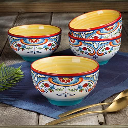 Euro Ceramica Zanzibar Collection 16ピース食器セット花柄 マルチカラー ブルーとイエロー｜americankitchen｜02