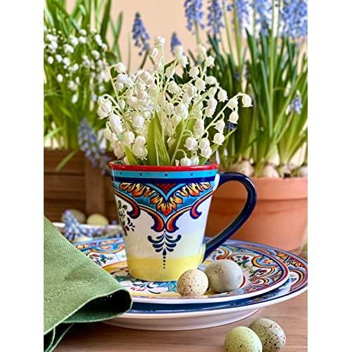 Euro Ceramica Zanzibar Collection 16ピース食器セット花柄 マルチカラー ブルーとイエロー｜americankitchen｜05