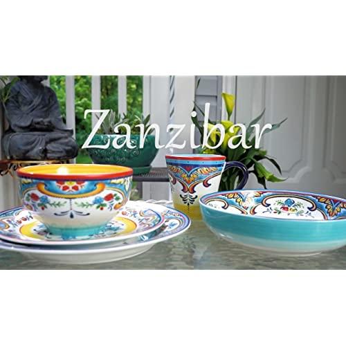 Euro Ceramica Zanzibar Collection 16ピース食器セット花柄 マルチカラー ブルーとイエロー｜americankitchen｜07