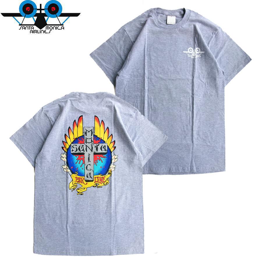 SANTA MONICA AIRLINES SMA STIGMATA CROSS LOGO S/S T-SHIRTS ASH