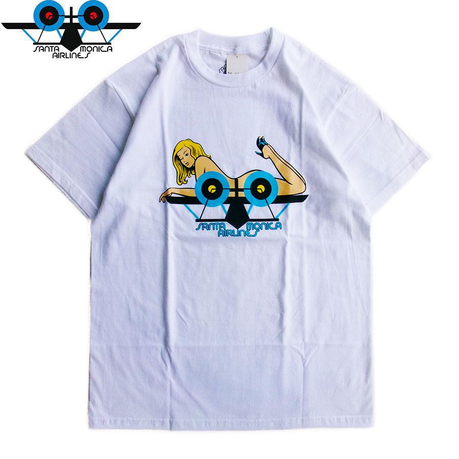 SANTA MONICA AIRLINES GIRL ON PLANE S/S T-SHIRTS WHITE サンタ