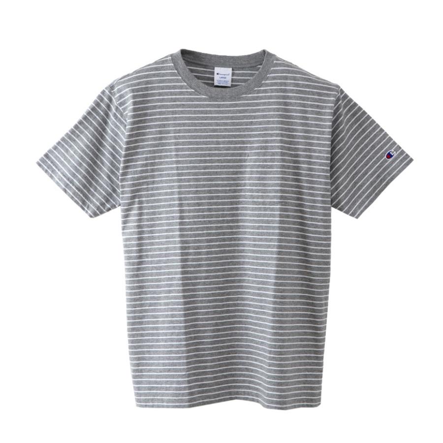 グレーSボーダーT Champion（チャンピオン） ボーダー ポケット 半袖 Tシャツ