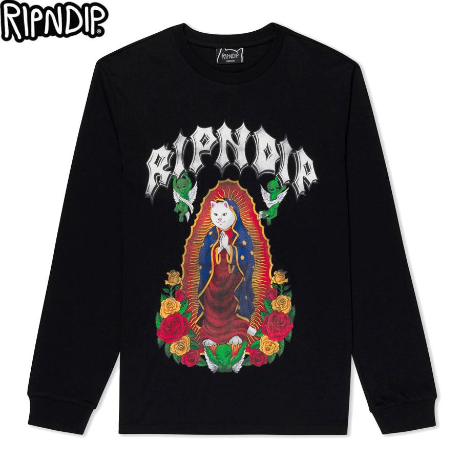リップンディップ 長袖 Tシャツ ブラック 猫 ロンT メンズ 