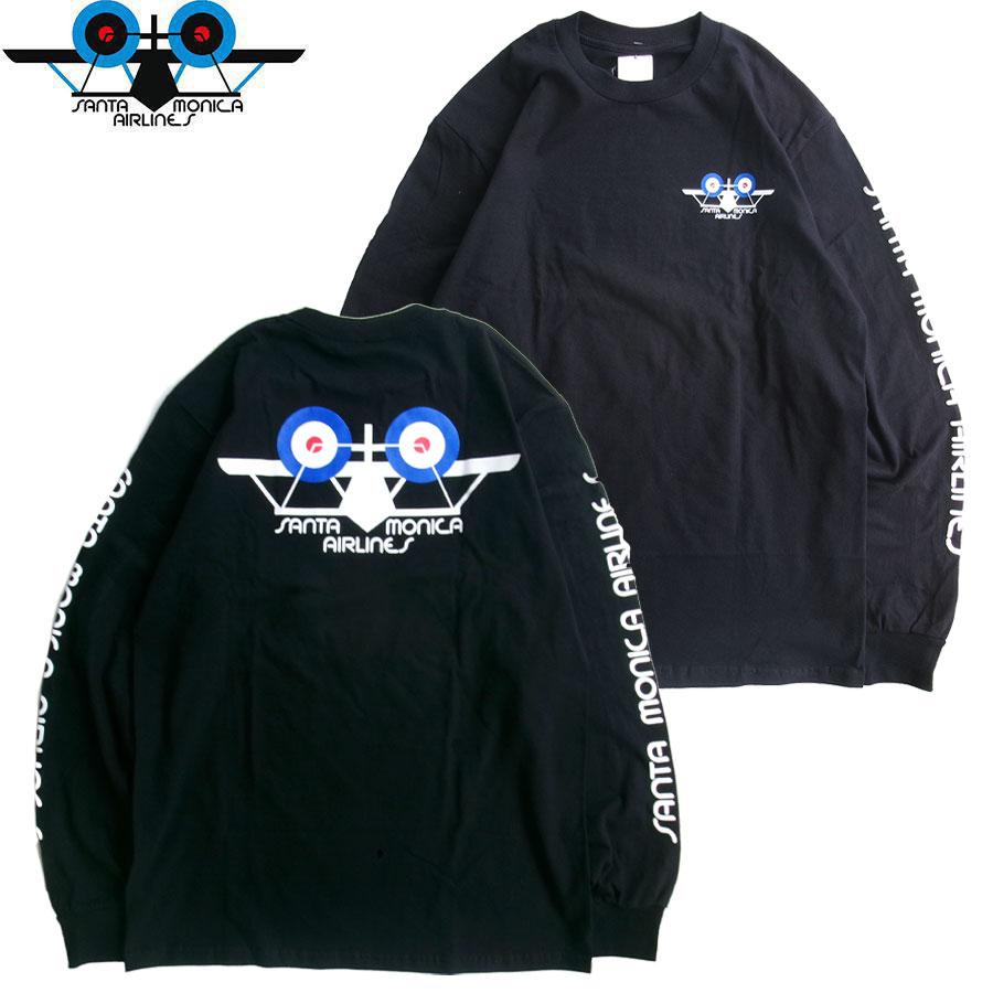 SANTA MONICA AIRLINES SMA BI-PLANE L/S T-SHIRTS BLACK サンタモニカ