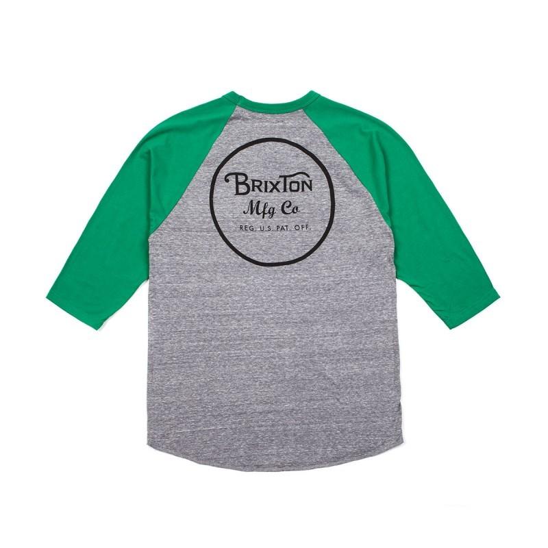 BRIXTON / ブリクストン WHEELER 3/4 SLEEVE TEE ベースボールTシャツ ラグラン 七分袖 HEATHER GREY / GREEN｜americanrushstore