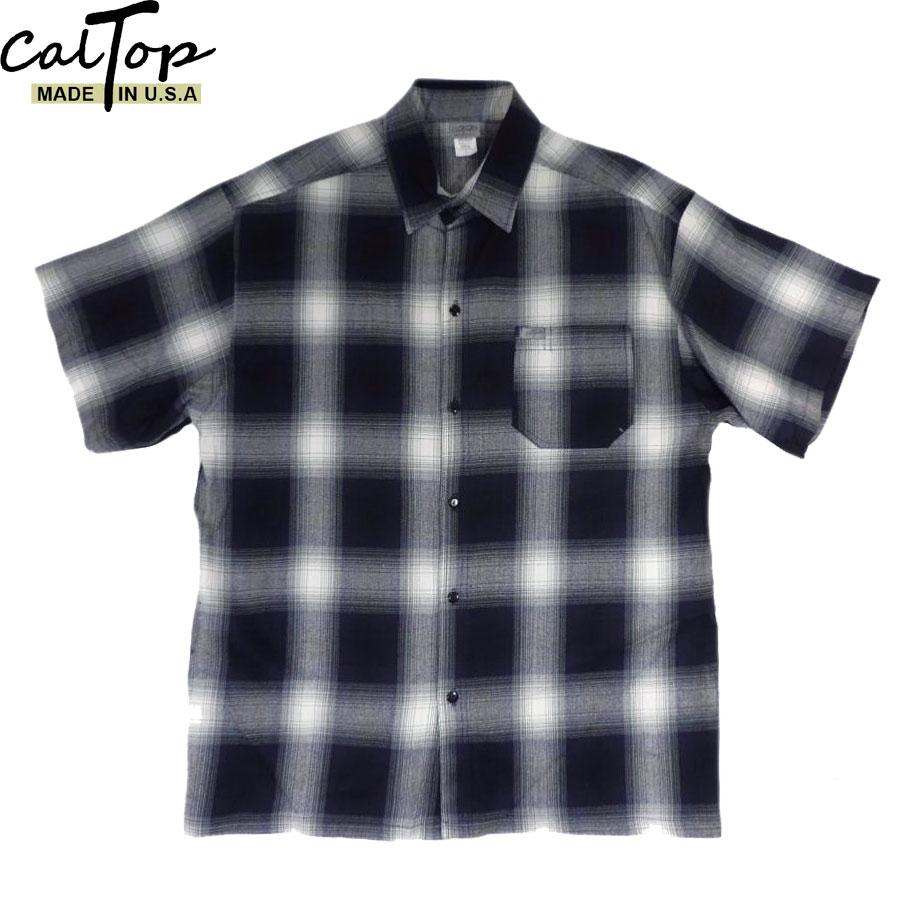 【新品】Caltop キャルトップ 半袖シャツ MADE IN USA L Cal Top（キャルトップ） メンズ プラッド 半袖シャツ ネイビー