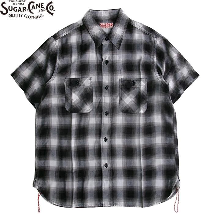 SUGAR CANE SC39728 RAYON OMBRE CHECK WORK SHIRT 119 BLACK シュガー 