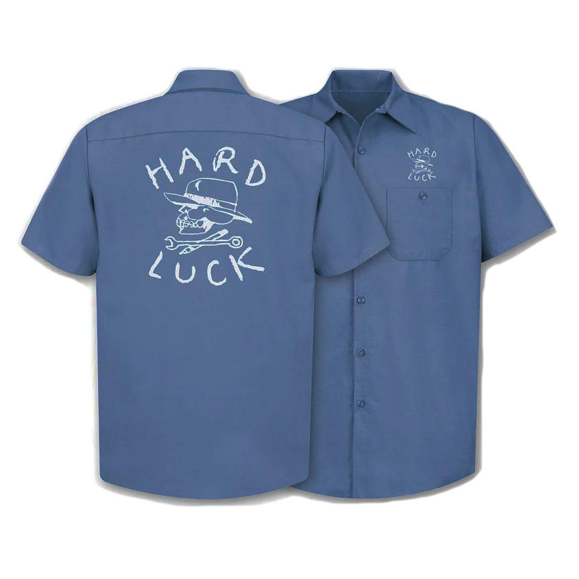 HARD LUCK（ハードラック） 半袖 ワークシャツ ブルー メンズ HARD