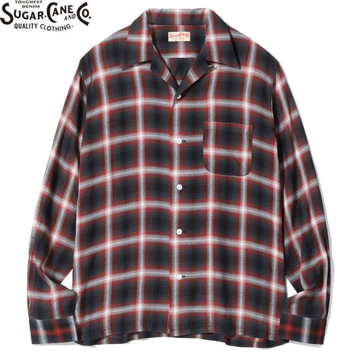 新品　26ss 完売品　シュガーケーン　レーヨン　オンブレ　赤白黒 SUGAR CANE RAYON OMBRE CHECK OPEN SHIRT 265 RED SC29120 シュガー