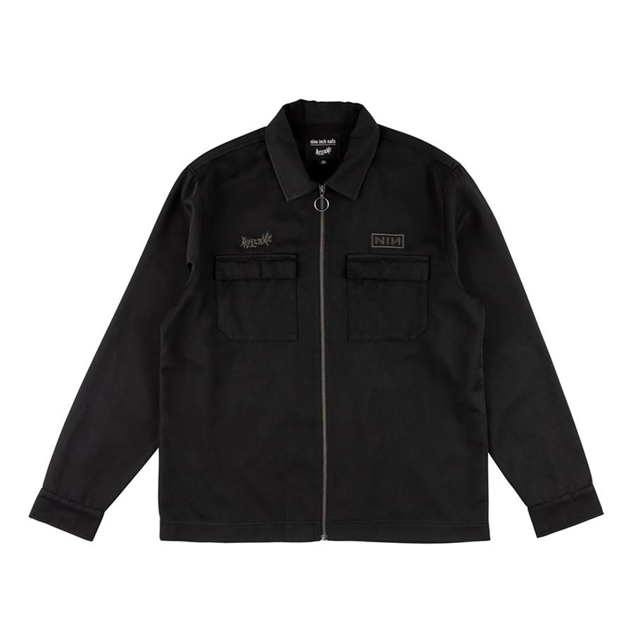 ウェルカム スケートボード ジップ ワークシャツ ブラック コラボレート WELCOME SKATEBOARDS NINE ICH NAILS RUINER TWILL ZIP WORK SHIRTS BLACK 送料無料｜americanrushstore｜02