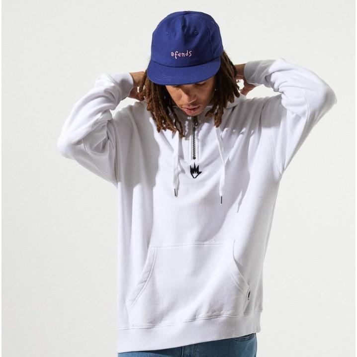 アフェンズ ハーフジップ プルオン フード パーカー ホワイト