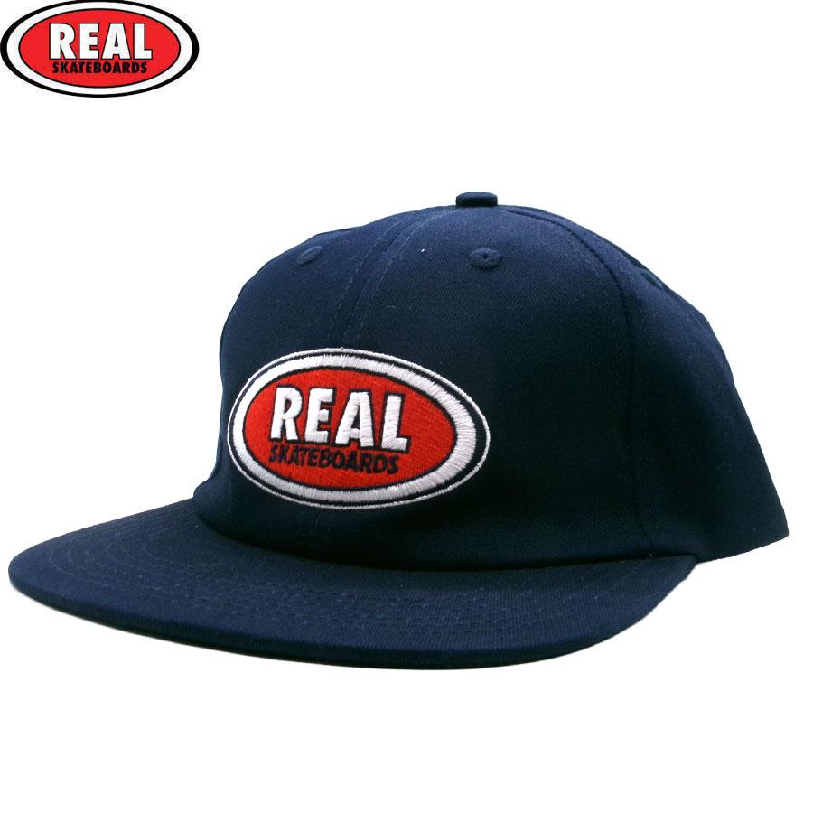 REAL SKATEBOARDS OVAL EMB STRAP BACK CAP NAVY リアル スケート