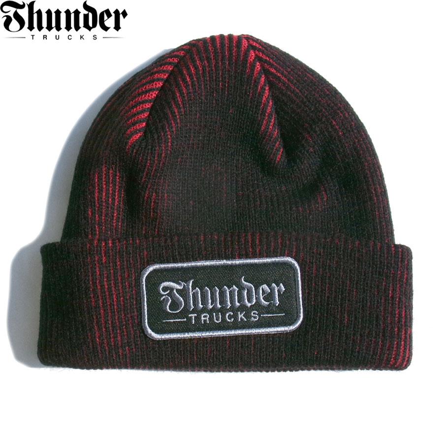 THUNDER TRUCKS SCRIPT PATCH CUFF BEANIE BLACK/RED/SILVER サンダー