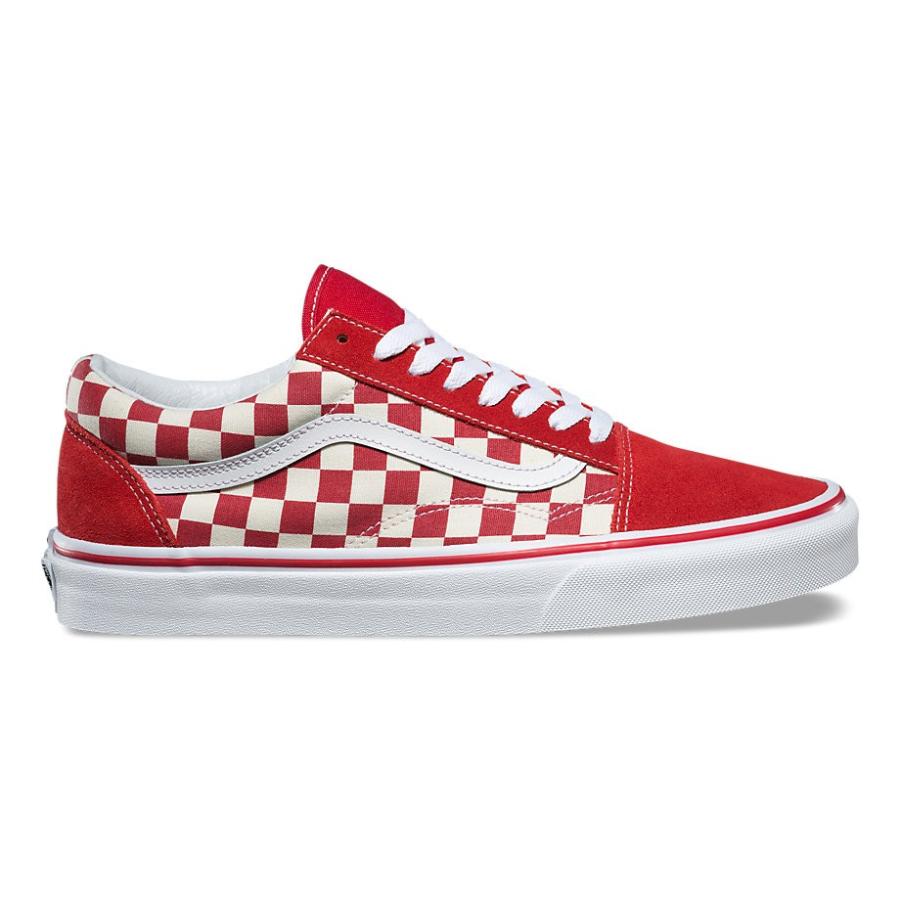 vans old skool primary check red
