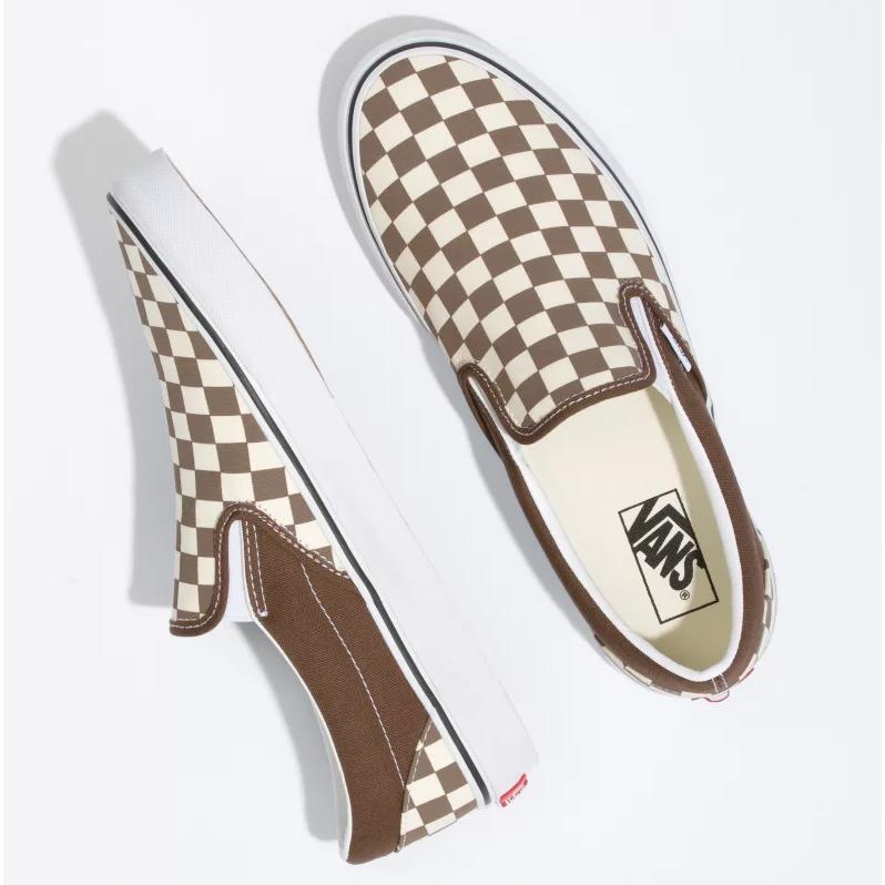 バンズ メンズ スニーカー クラシック スリッポン チェッカーボード ブラウン 靴 VANS CLASSIC SLIP-ON (CHECKERBOARD) RAIN DRUM/TRUE WHITE VN000XG88M8｜americanrushstore｜03