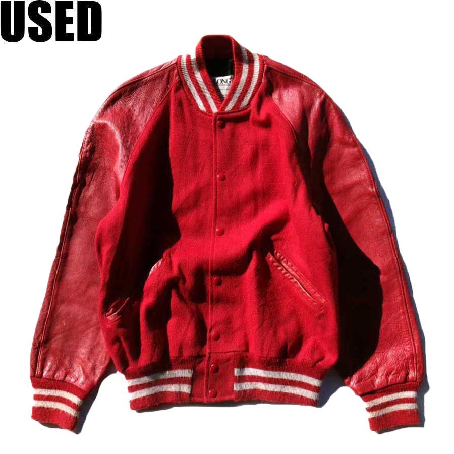 XL 80s 90s DeLONG レザー ウール スタジャン デロング USED-75】90s DELONG STUDIUM JACKET made in USA RED デロング