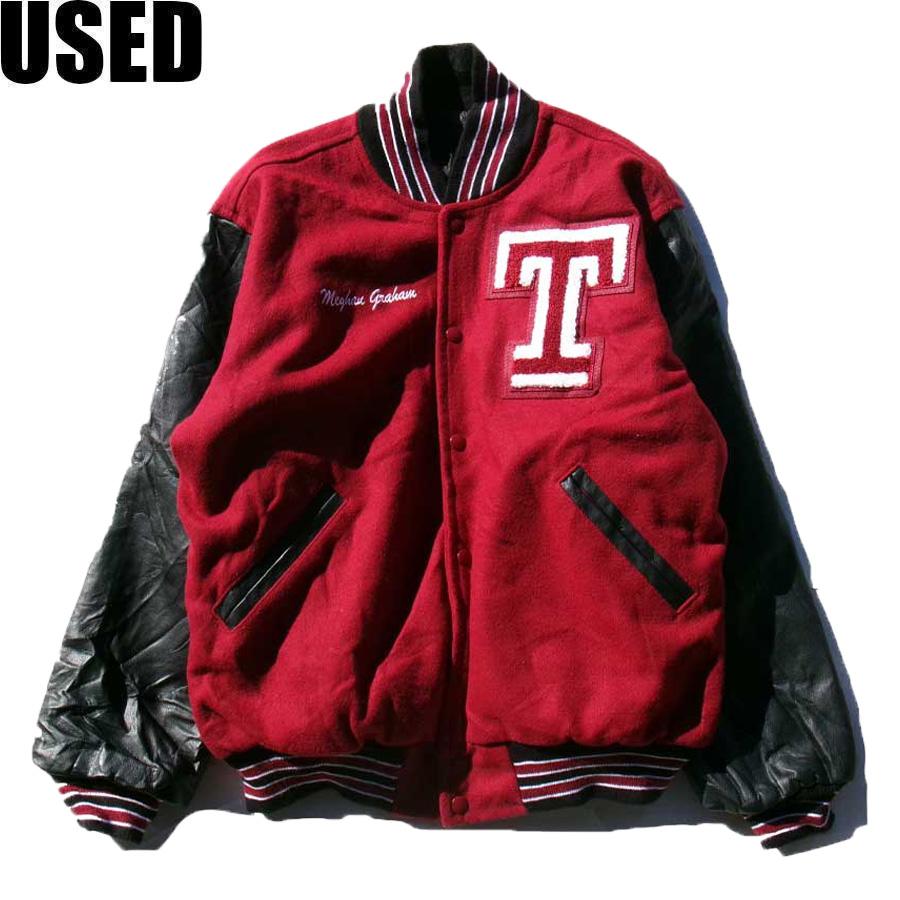 USED-78】VARSITY ATHLETIC STUDIUM JACKET made in USA RED/BLACK 