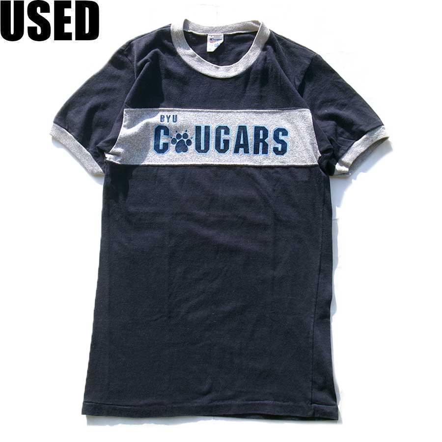 USED-118】80s CHAMPION TRICOLOR TAG CUGARS RINGER T-SHIRTS NAVY