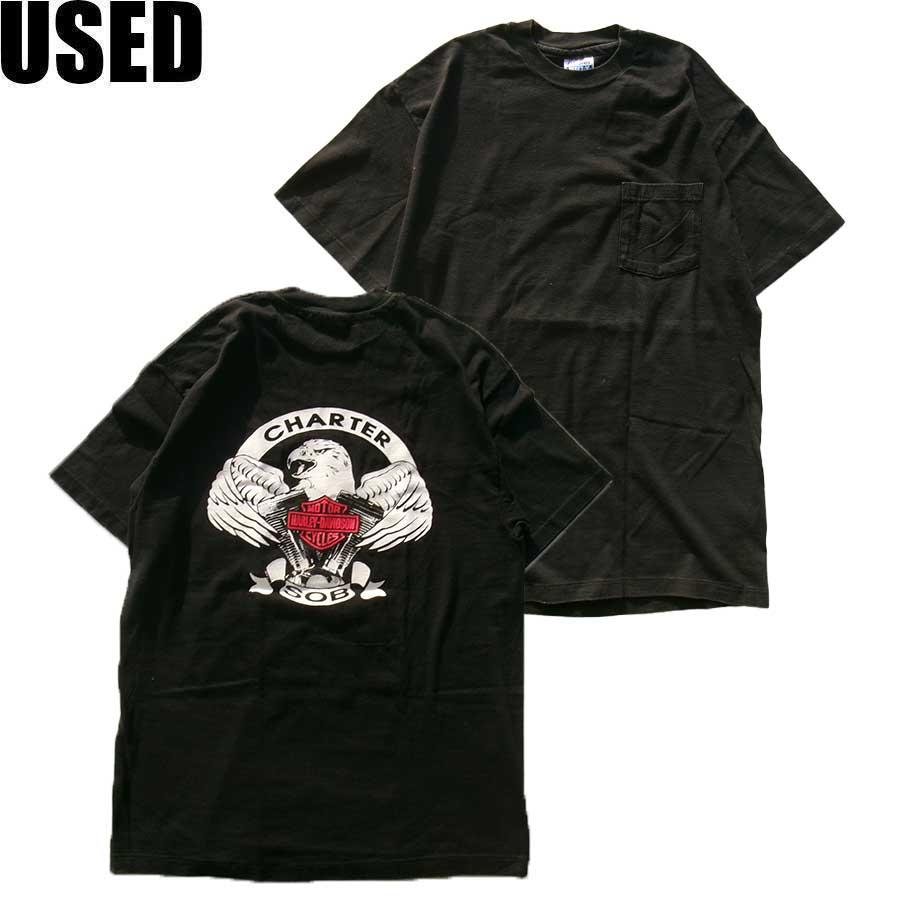 USED-108】80s HARLEY DAVIDSON POCKET T-SHIRTS BLACK made in USA 