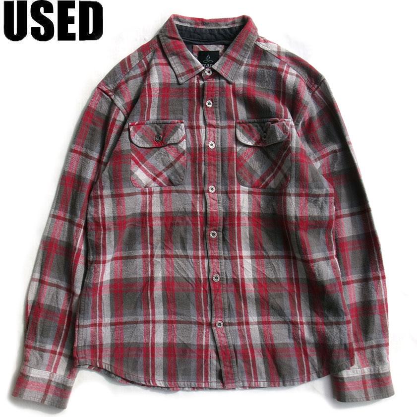 USED-307】prAna L/S HEAVY FLANNEL SHIRT RED プラナ 長袖 ヘビー