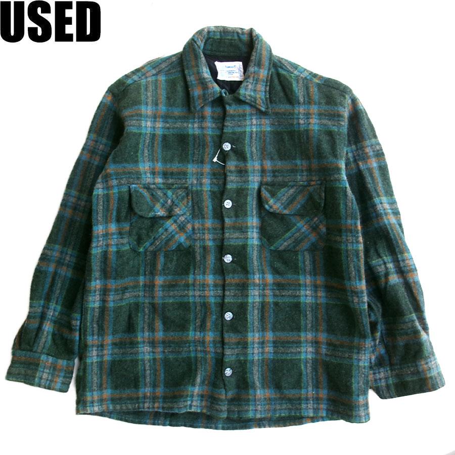 USED-339】60's 70's TOWNCRAFT L/S CHECK SHIRTS GREEN 60〜70年代