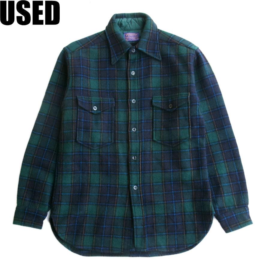 USED-338】70's USA PENDLETON L/S CHECK SHIRTS GREEN ペンドルトン