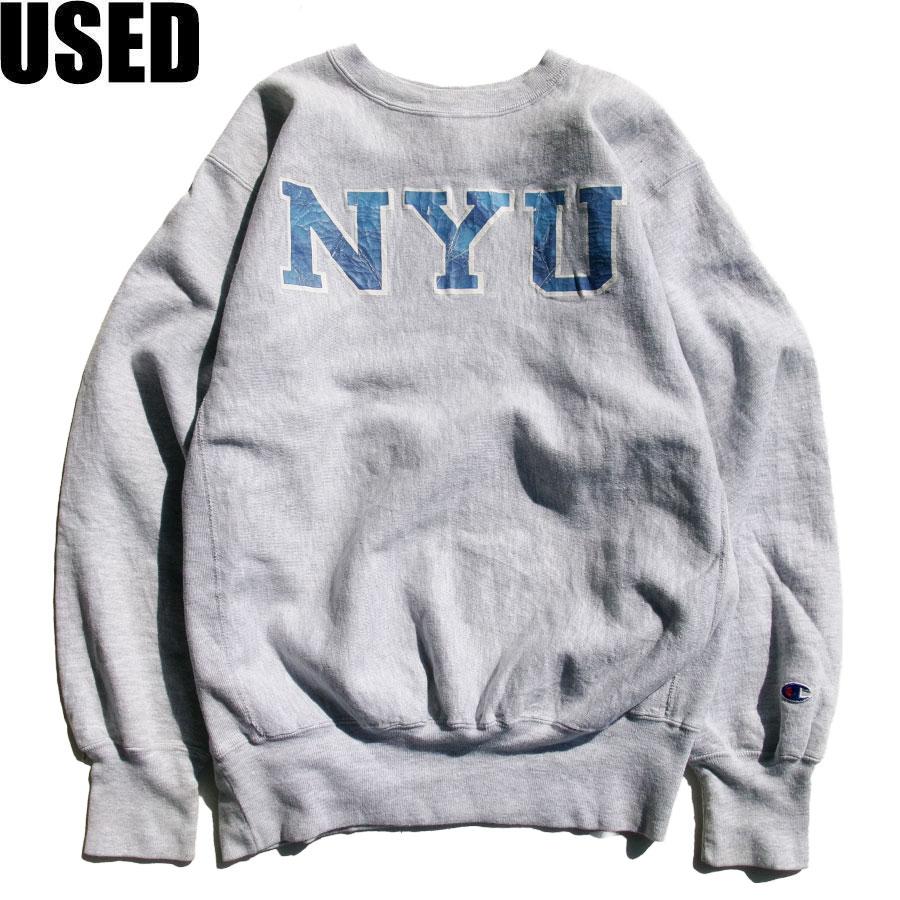 USED-360】 90s CHAMPION USA REVERSE WEAVE SWEAT “NYU” SILVER