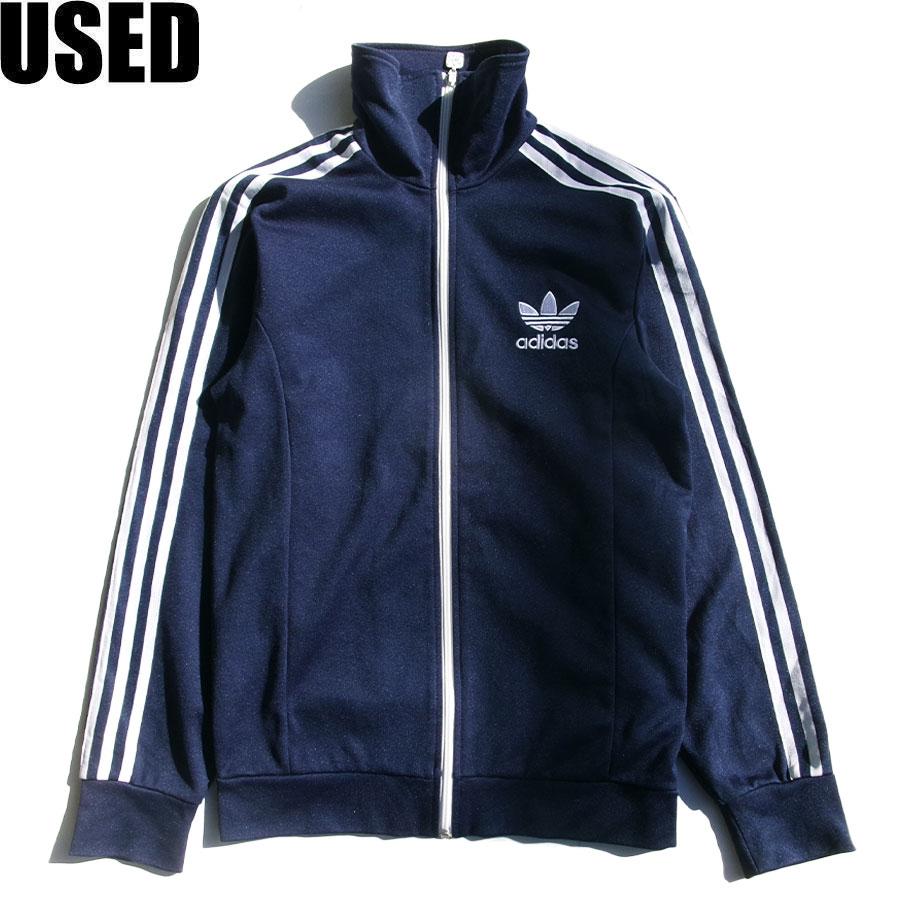 USED-365】 adidas TRACK JACKET JERSEY NAVY アディダス トラック
