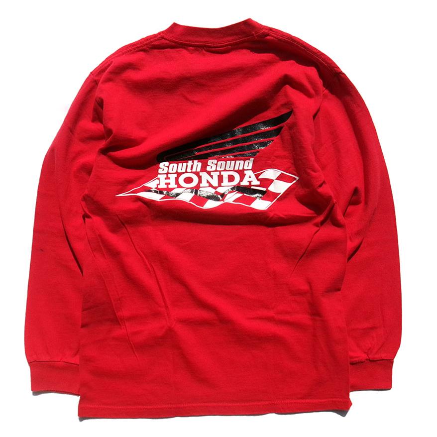 USED-254】HONDA MOTOR L/S T-SHIRTS RED ホンダ 長袖 Tシャツ 古着