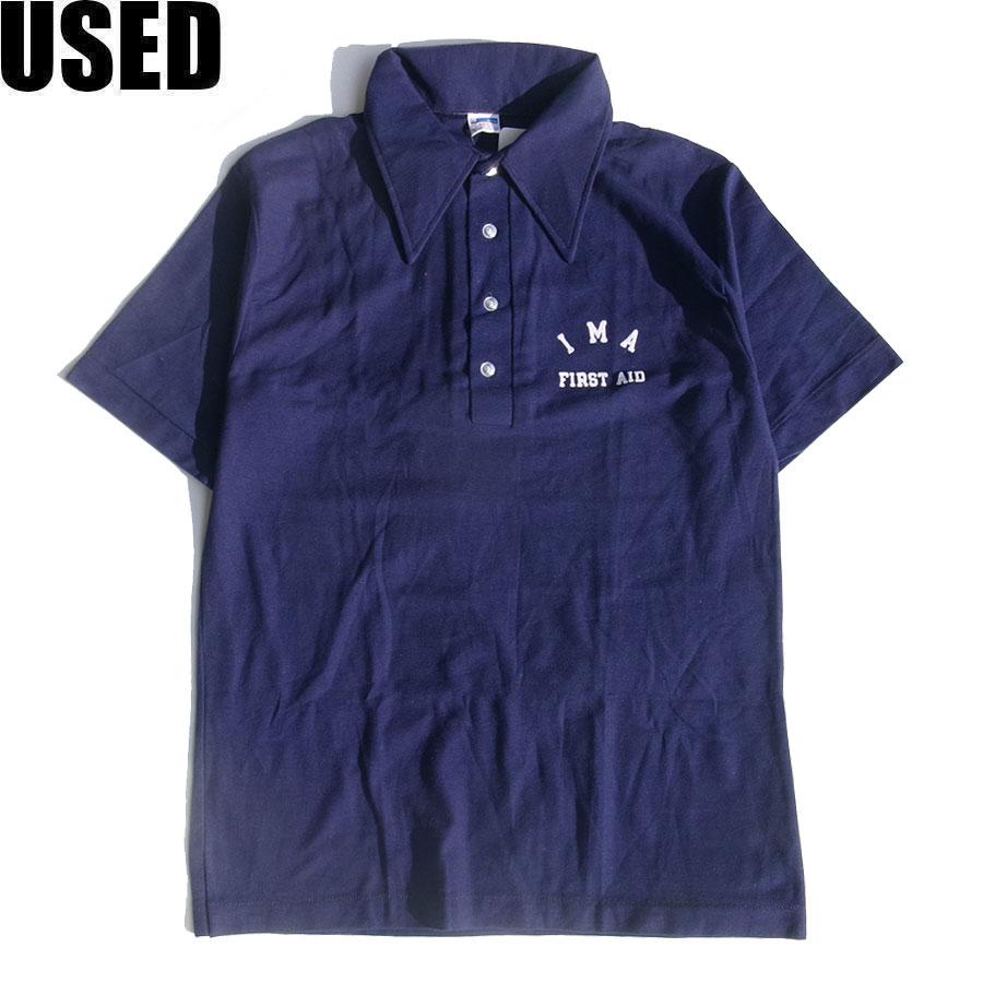 チャンピオンプラグ 70s ポロシャツ USA製 USED-232】70's CHAMPION madein USA POLO SHIRTS NAVY チャンピオン