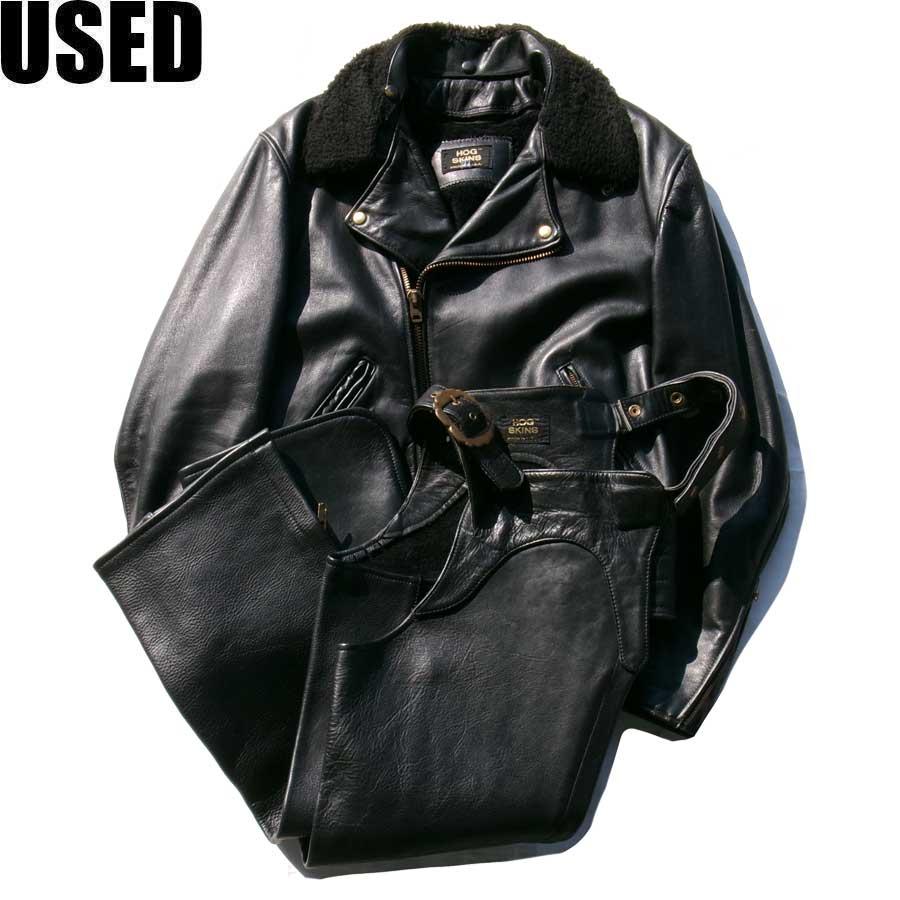 ヴィンテージ リブレザージャケットSOHO ライダース　ブラック USED-106】HOGSKINS LEATHER JACKET made in USA ホグスキン レザー