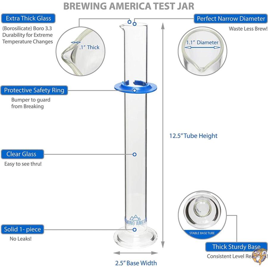 Glass Hydrometer Test Tube Jar & Cylinder Brush - Narrow Flask for｜americapro｜03