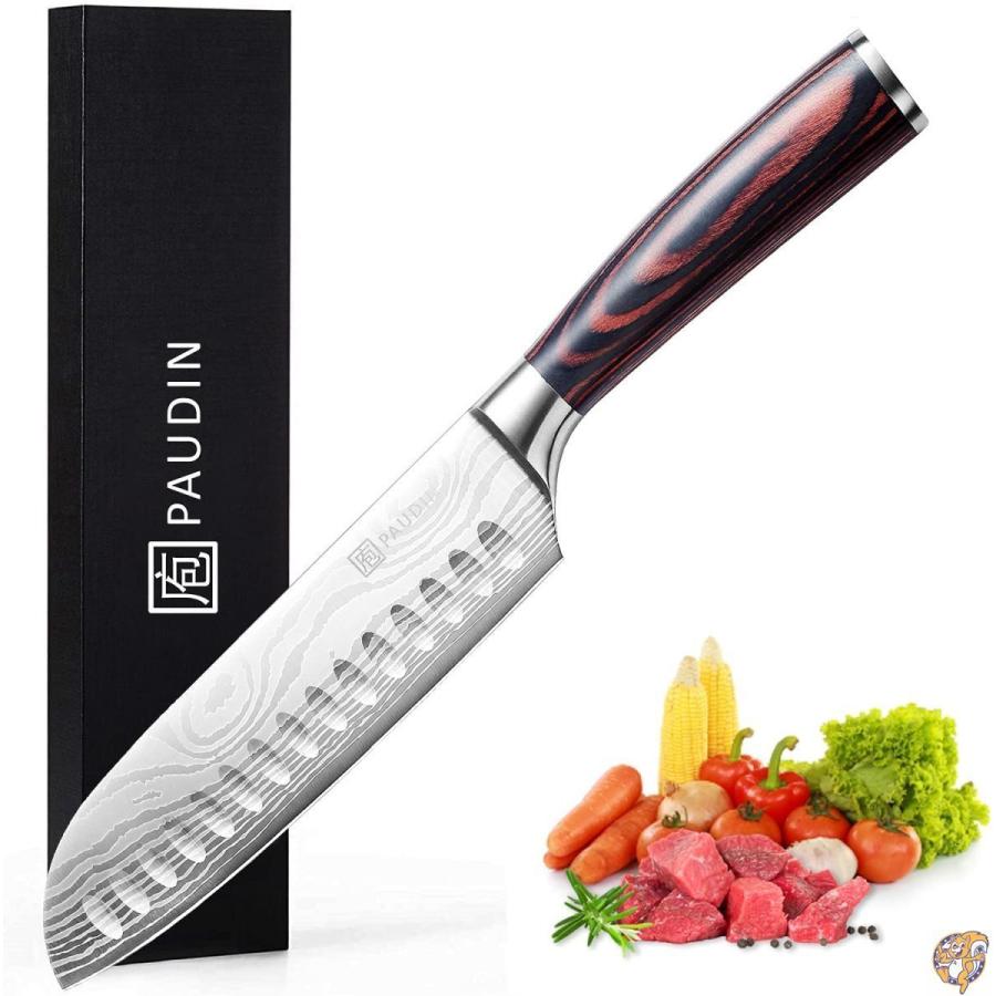 Santoku Knife PAUDIN 7インチ キッチンナイフ スーパーシャープ多機能アジアンナイフ 送料無料 AYKCDDRKY1