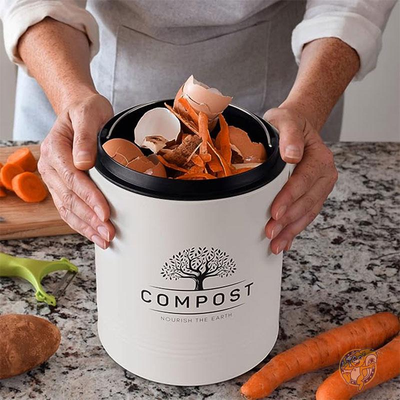 キッチンコンポストビン 家庭用 堆肥化容器 リサイクル クリーム Kitchen Compost Bin PERFNIQUE