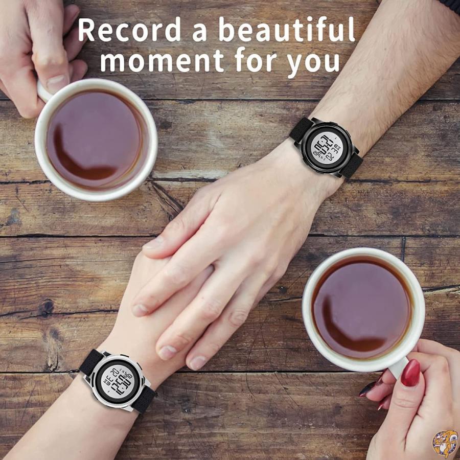 日本最級 メンズ ファッション腕時計 ステンレススチール 防水 超薄型デジタルスポーツウォッチ メンズ腕時計 Yuink レディース ブラックホワイト L 腕時計 Populationmalawi Org