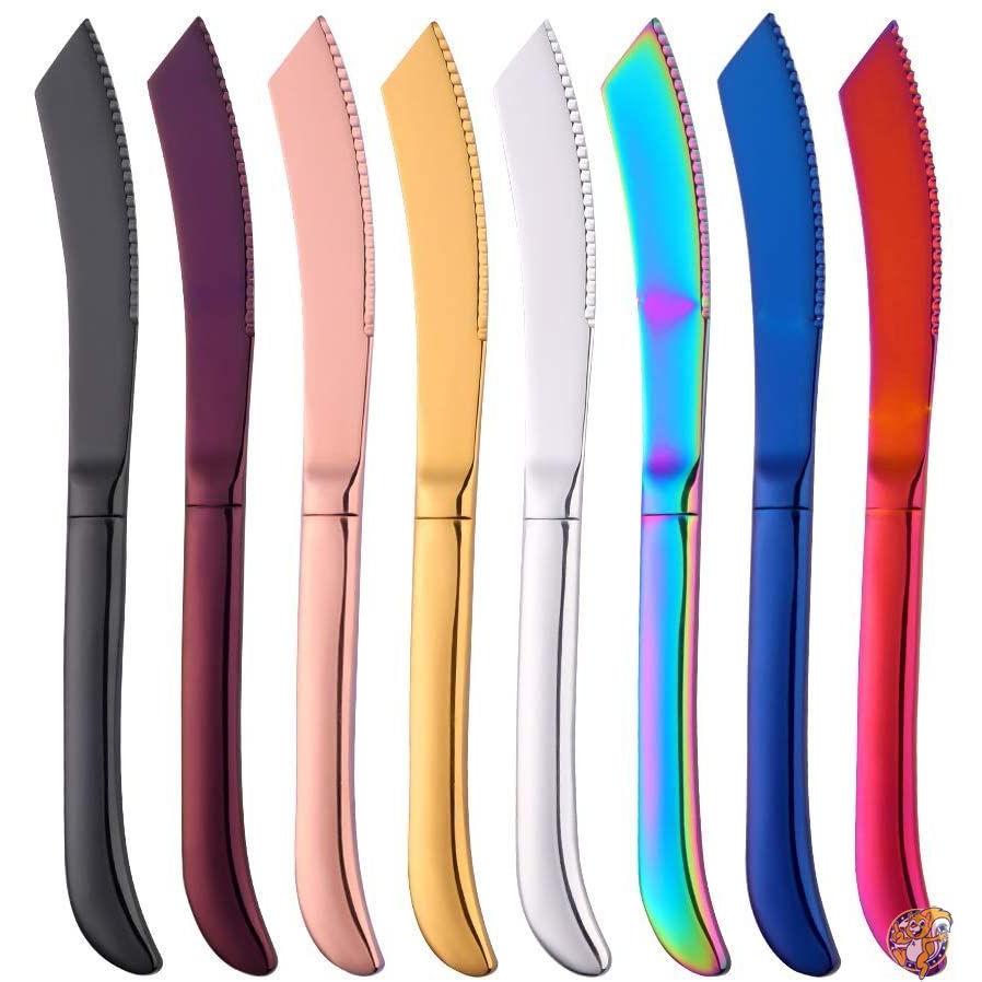 Bisda ステーキナイフセット プレミアム鋸歯状 ステンレススチール キッチンステーキナイフ 8本セット 食洗機対応 (カラフル) 送料無料