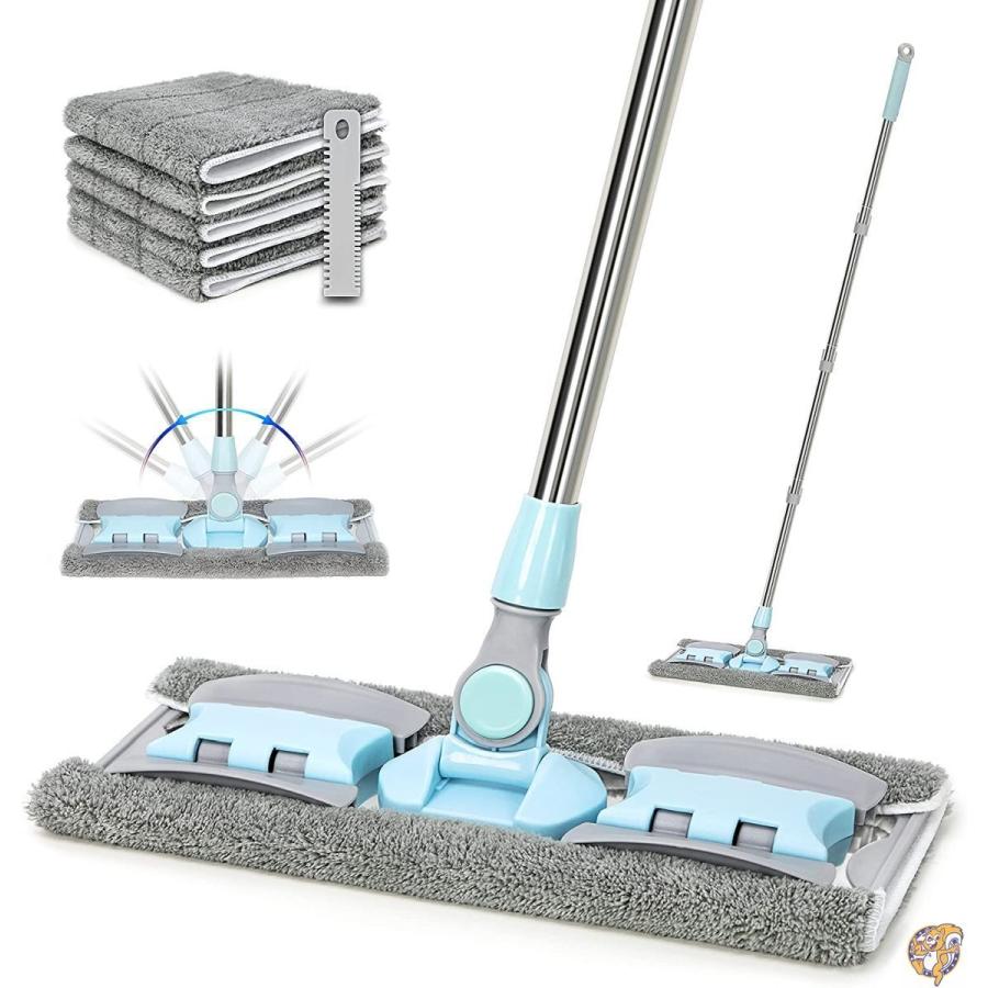 VAIIGO 360度回転 マイクロファイバー ダストモップ 硬材フロアモップ ダストフラットモップ ステンレススチールハンドル 送料無料