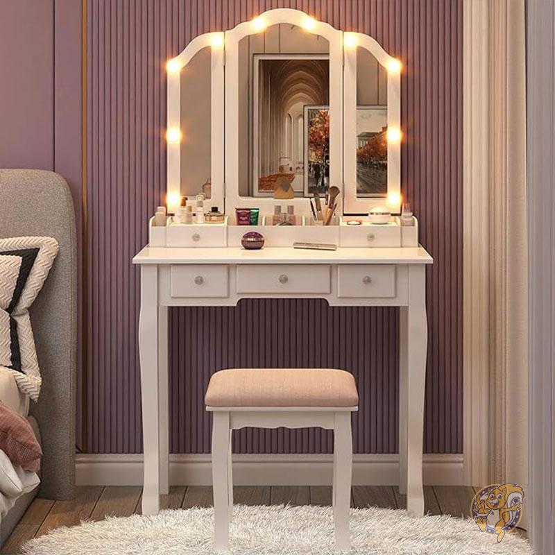 メイクアップバニティセット ミラー/ライト付き 化粧台 white vanity desk with mirror and lights