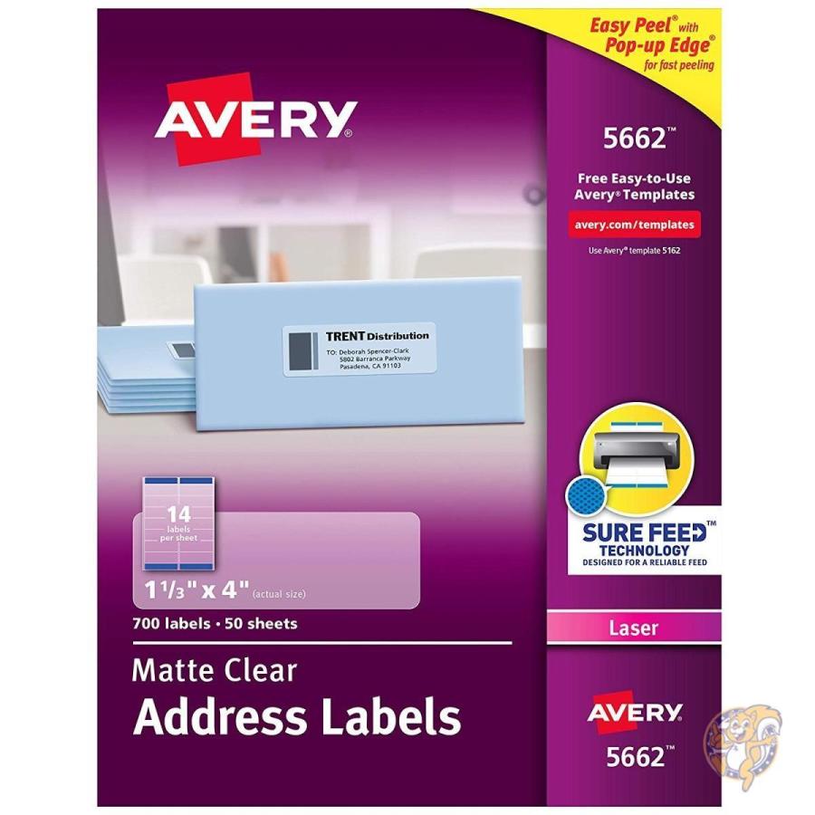 エイブリィ Avery イージー ピール レーザー メール ラベル 1-1/3 x 4 マットクリア 700枚 並行輸入品 送料無料