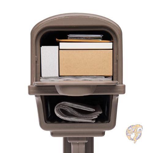 Rubbermaid GC1M0000 Large Deluxe Plastic Mailbox and Post Combo, Mocha