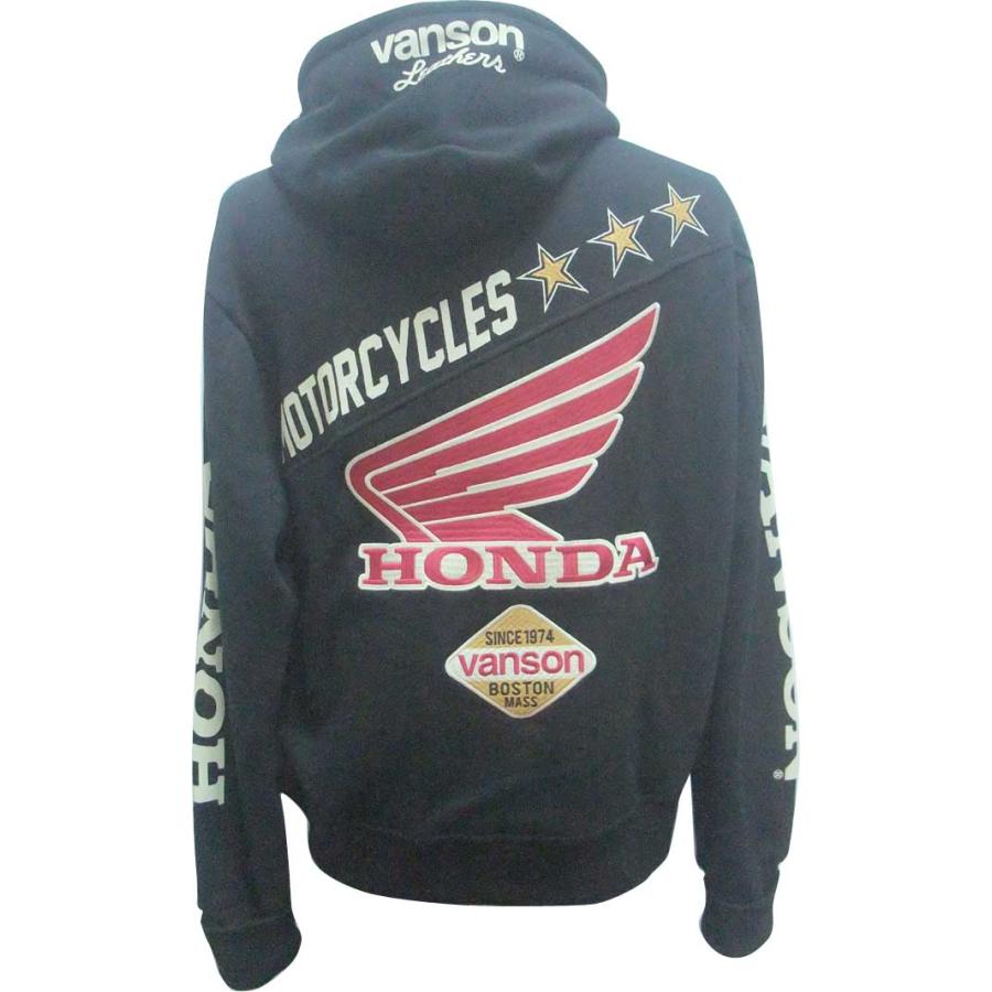VANSON HONDA フルZIP パーカー (HRV-2515) 【送料無料】バンソン ホンダ 刺繍 VANSON（バンソン） パーカー バンソン×HONDA VANSON フルジップ 刺繍