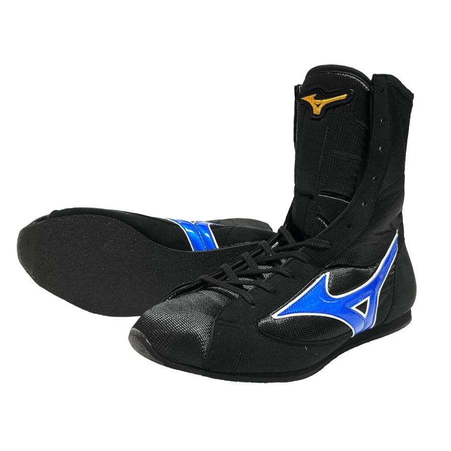 受注生産 納期40日程度 ミズノ ボクシングシューズ ブラックxスカイブルー MidCutType FINISHER MID イージースペクトラ Mizuno made in Japan