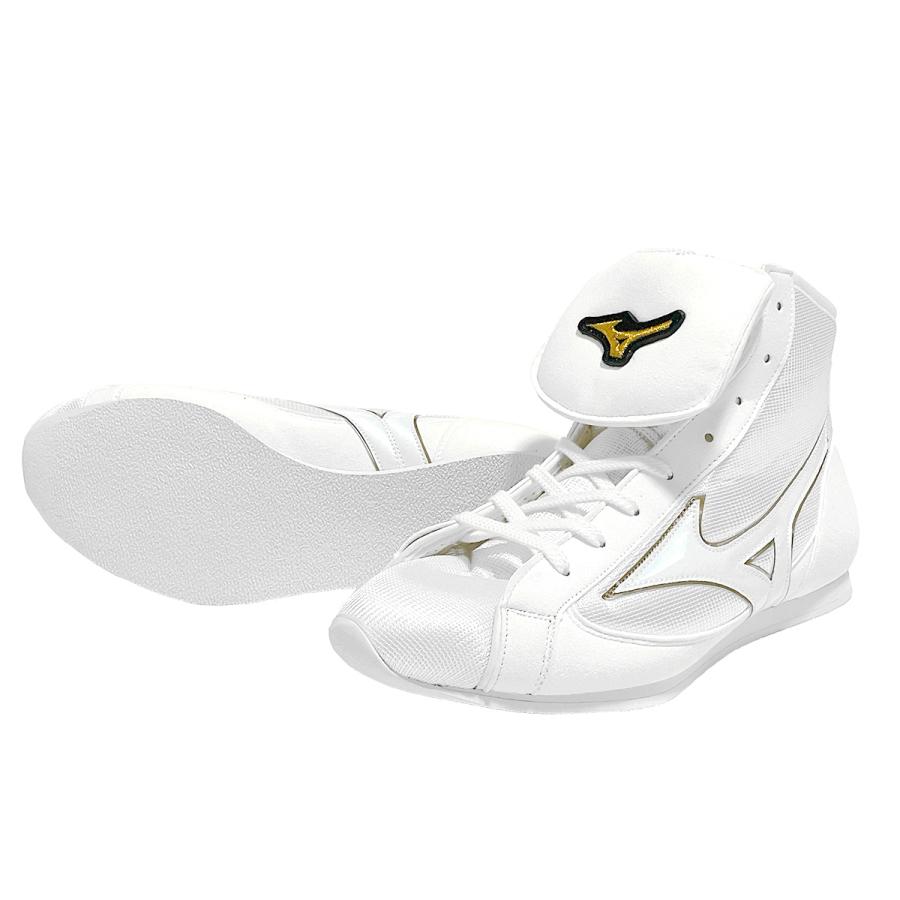 受注生産 納期45日程度 ミズノ ボクシングシューズ ホワイトxパールホワイトゴールドふち ショート FINISHER LOW イージースペクトラ Mizuno made in Japan