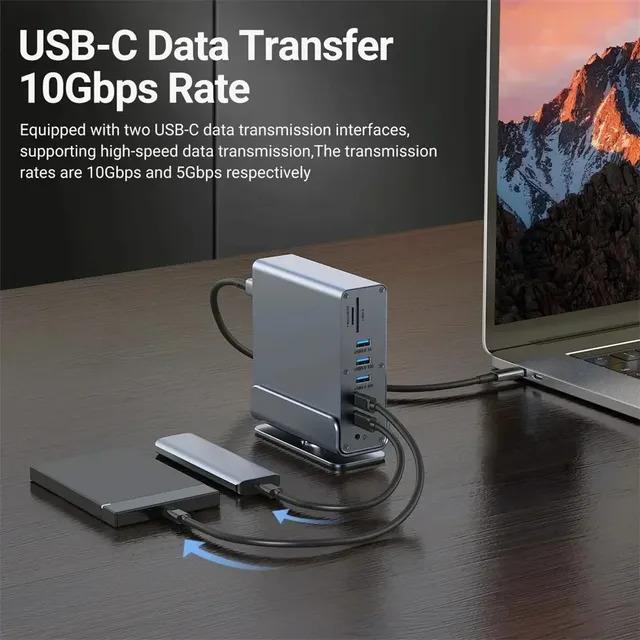 15in1 USB Cドッキングステーション 4K HD縦型ハブ トリプルモニター RJ45 1000M、USB 3.0/2.0、PD 3.0、SD/_4