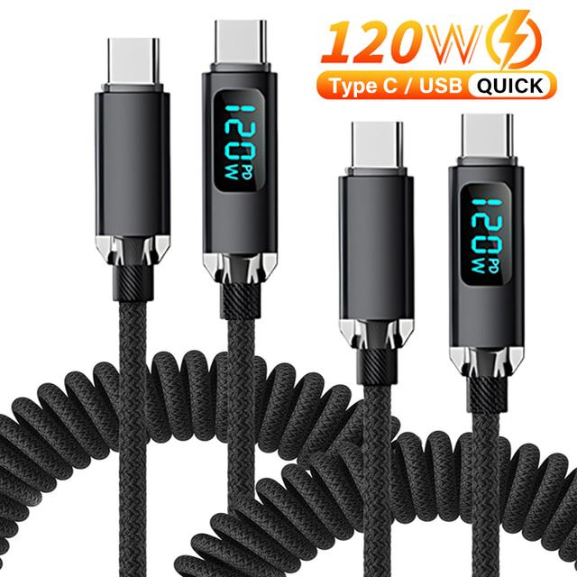 Spring USB Type C Fast Charging Cable 6A 120W Quick Charger Cord ...