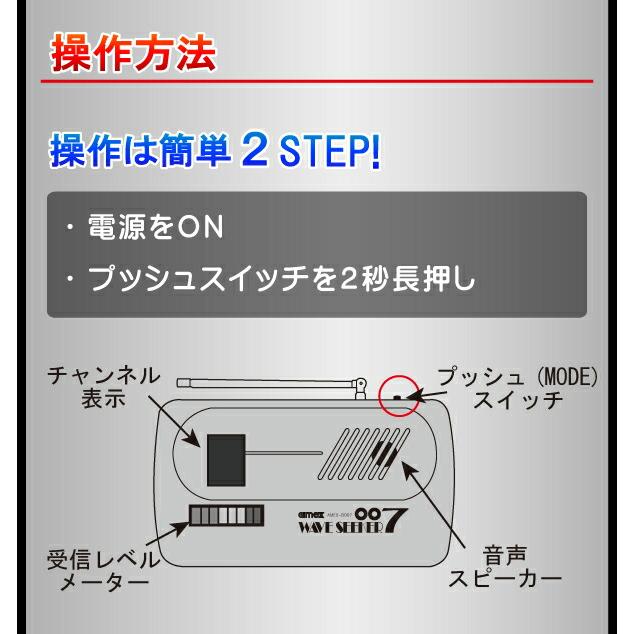 12チャンネルを監視可能 盗聴器発見器 ウェーブシーカー007 盗聴発見器[AMEX-B007]の画像