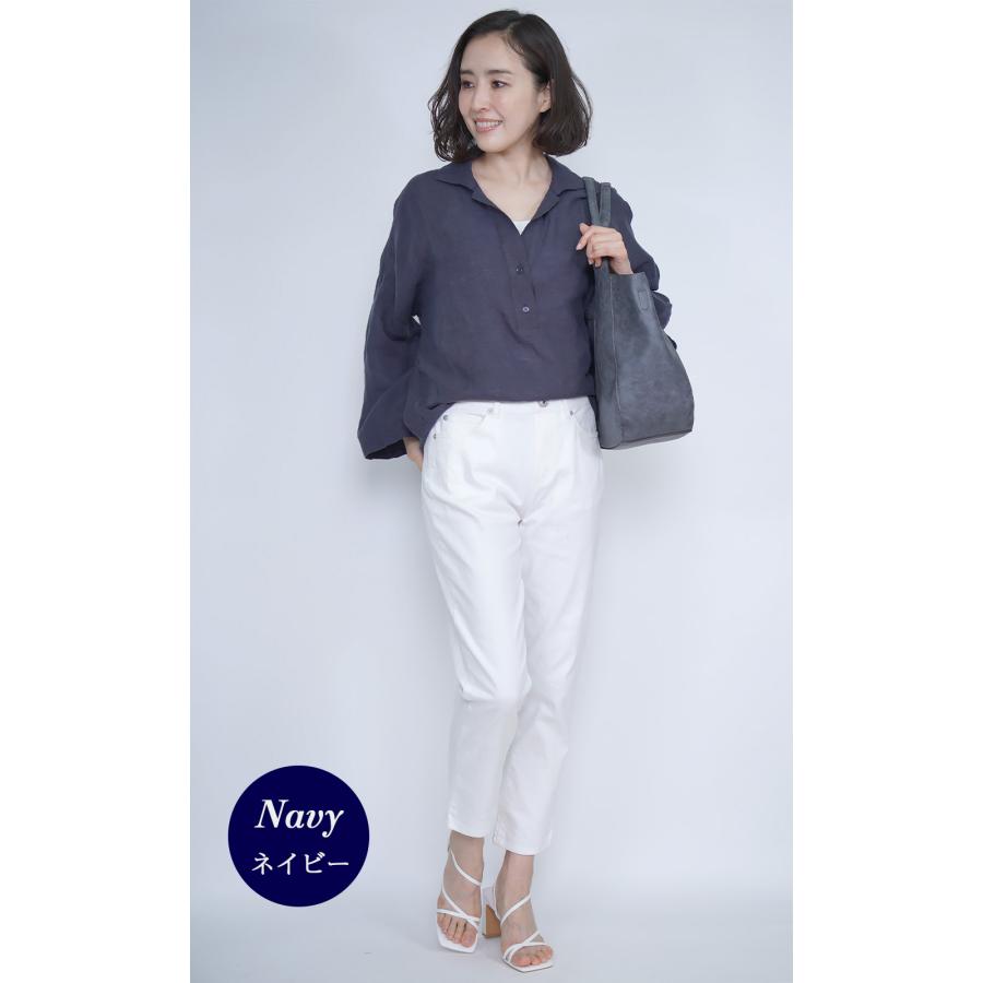 ☆美品☆25SS Plage 麻 リネン シャツ 長袖 ネイビー 流行カラー Amian House（アミアン・ハウス） リネン シャツ 長袖 レディース 麻