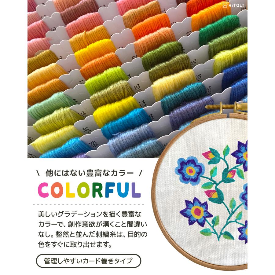 刺繍糸 セット 108色＋金銀糸 収納  図案 刺繍キット 初心者 刺繍枠 糸巻き 糸通し 糸切りばさみ （25番/8m/6本綴り） 刺しゅう糸 ししゅう糸｜ami-project｜05